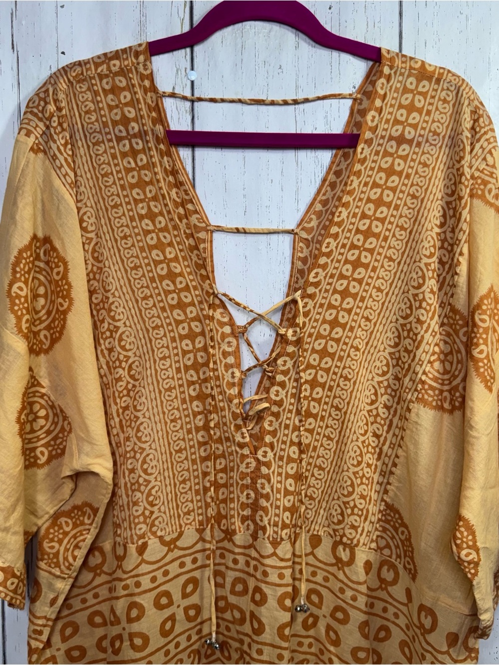 Intimately Free People Mustard Boho Cotton Lace Up Romper Festival Beach Hippie - Picture 3 of 16